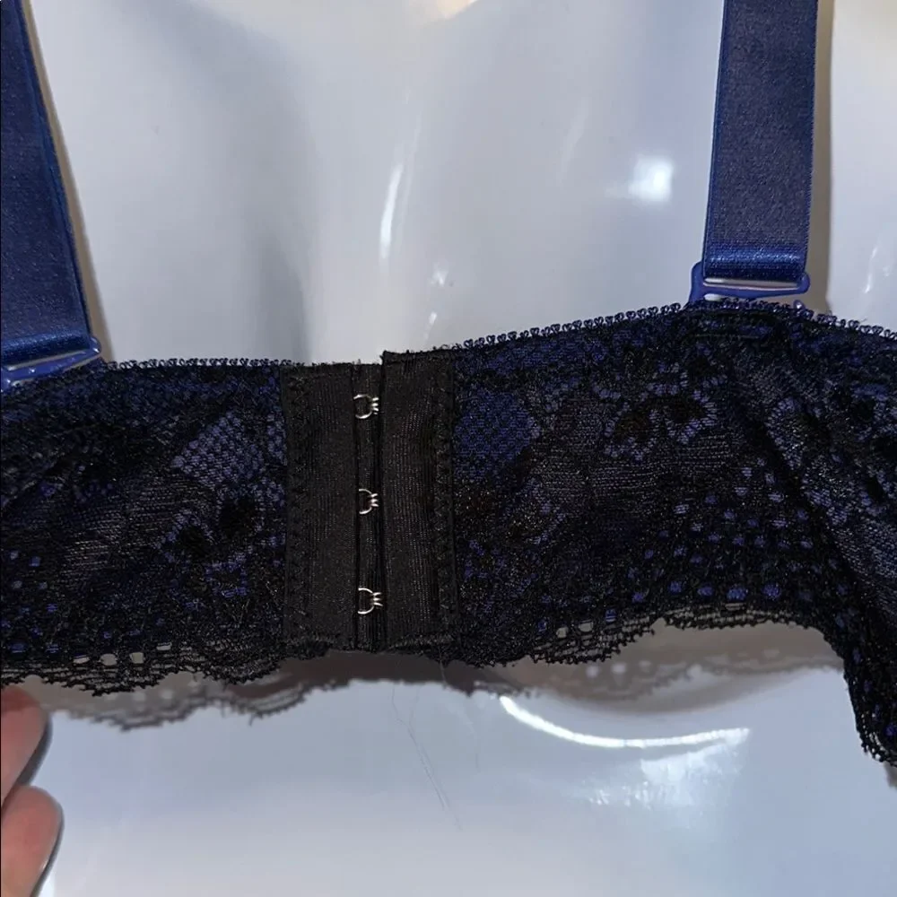 Elegant Blue and Black Lace Bra with Adjustable Straps